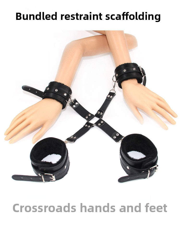 Sex Toys SM Props Back Binding Cross Buckle Plush 3-Piece Set SM Training Binding Handcuffs Footcuffs Adult