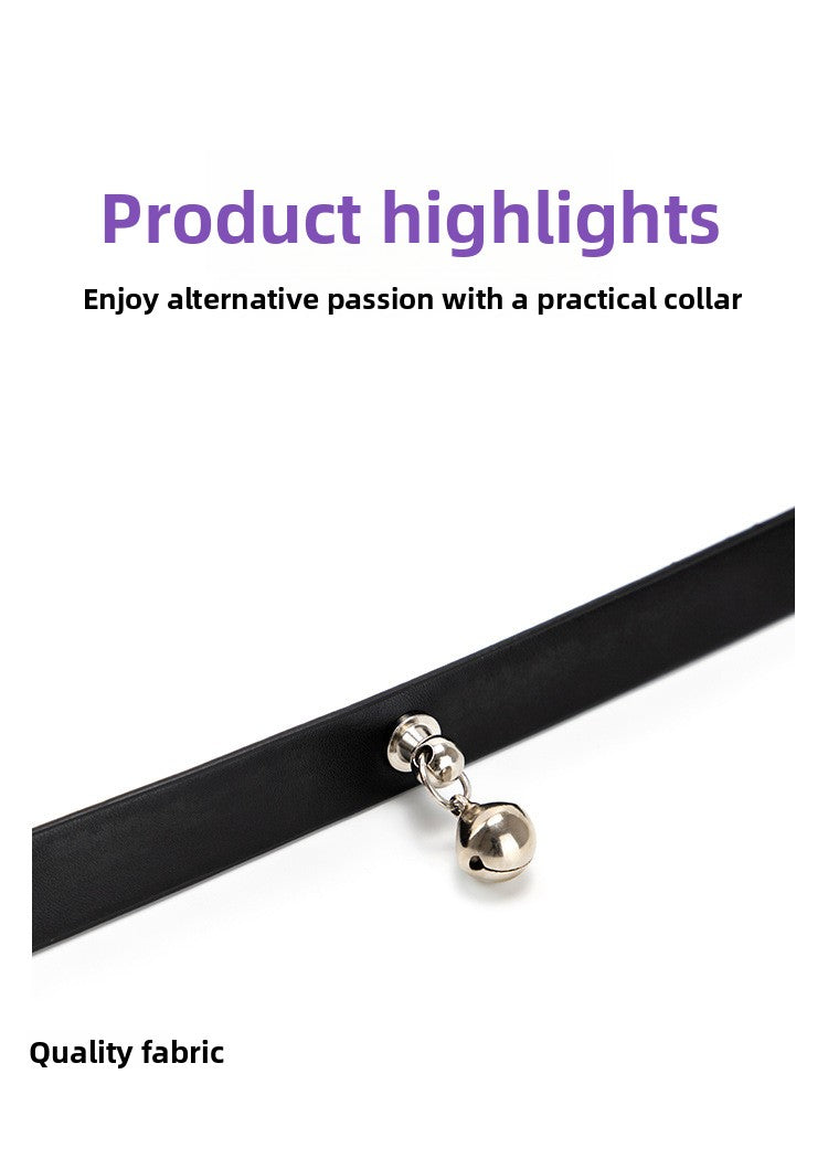 SM Props Black Leather Sexy Collar Female Training Leash Bell Collar