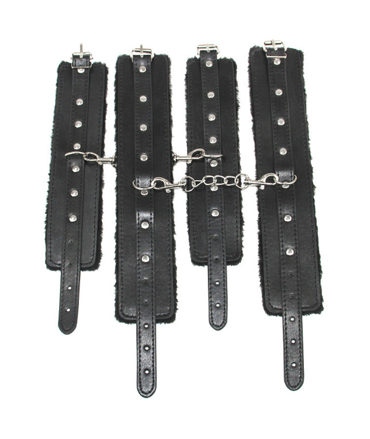 Sex Toys SM Props Back Binding Cross Buckle Plush 3-Piece Set SM Training Binding Handcuffs Footcuffs Adult