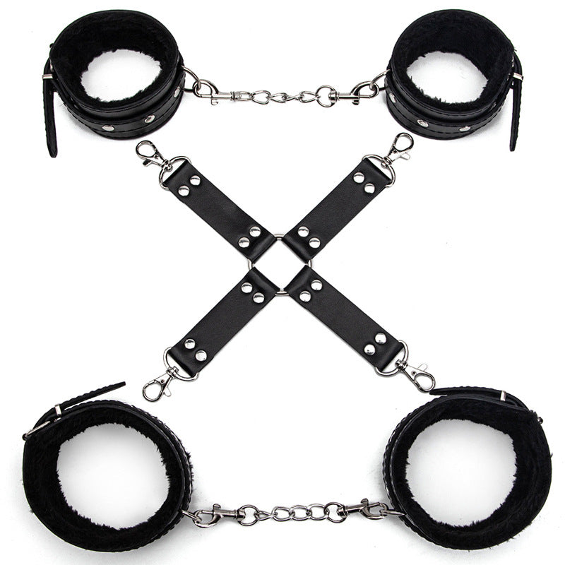 Sex Toys SM Props Back Binding Cross Buckle Plush 3-Piece Set SM Training Binding Handcuffs Footcuffs Adult