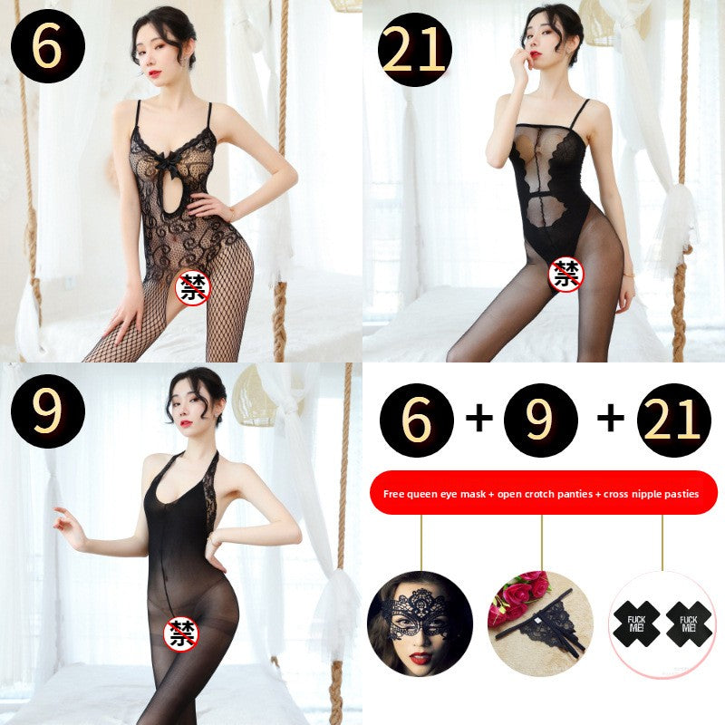 Sexy Lingerie Open Crotch Passion Set Transparent Temptation Sexy Stockings One-piece Fishnet Uniform