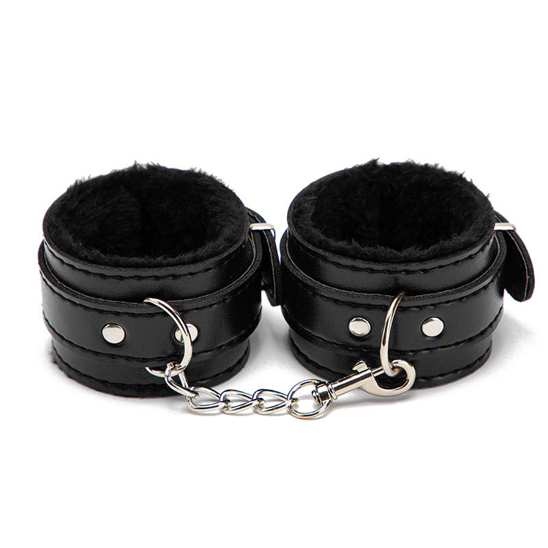 SM Props Sexy Plush Handcuffs Couple Binding Restraint Sex Toys Black Leather Handcuffs Alternative Adult Products