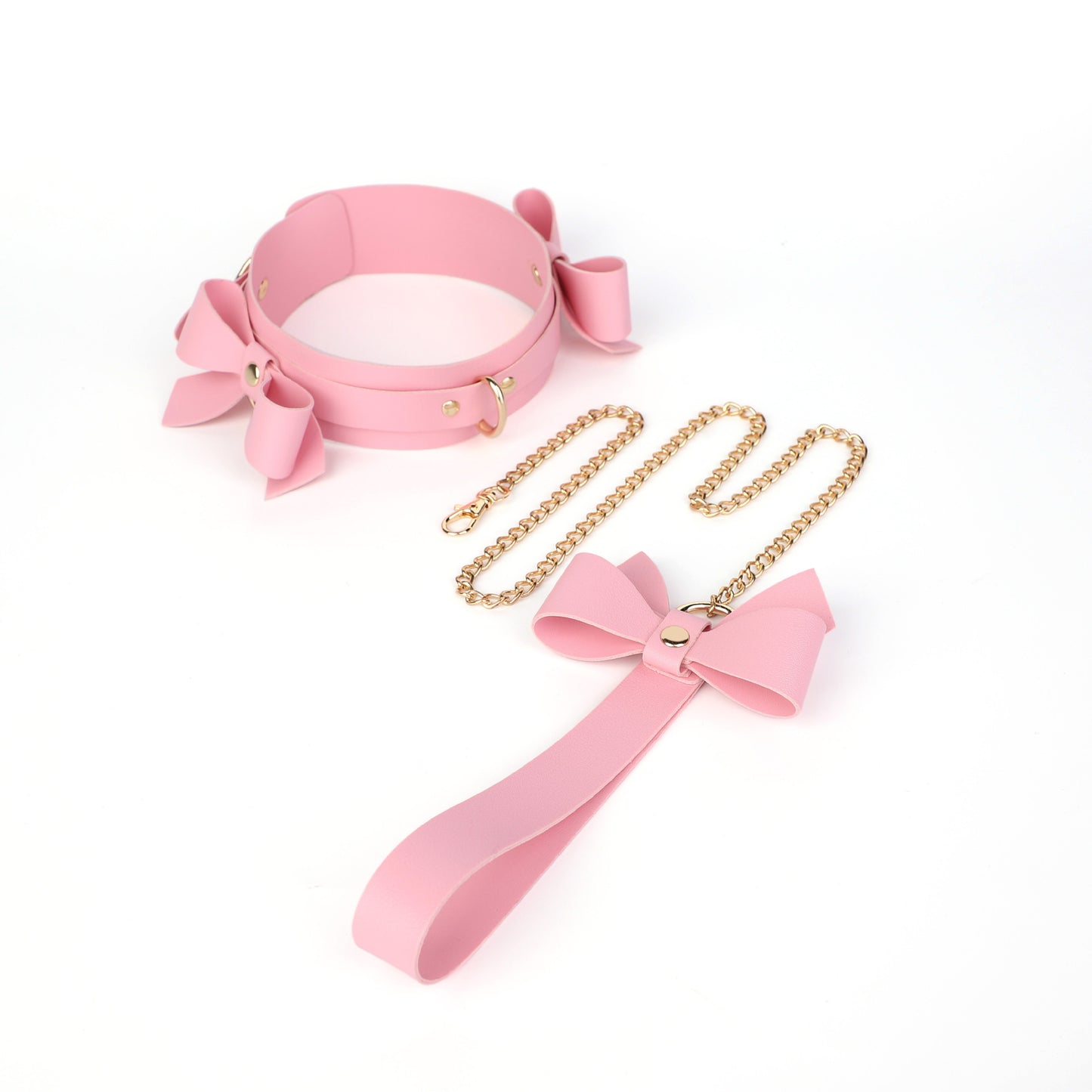 SM Props Set 5-Piece Set Bowknot Erotic Whip PVC Ball Gag Female Slave Leash Collar Restraint Handcuffs