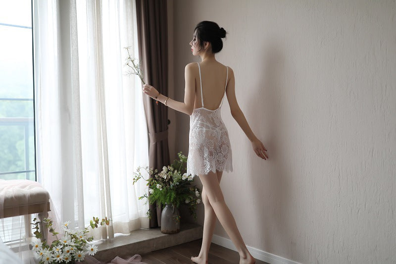 Sexy Nightdress New Style Erotic Lingerie for Women Backless Transparent Plus Size Lace Eyelash Nightdress