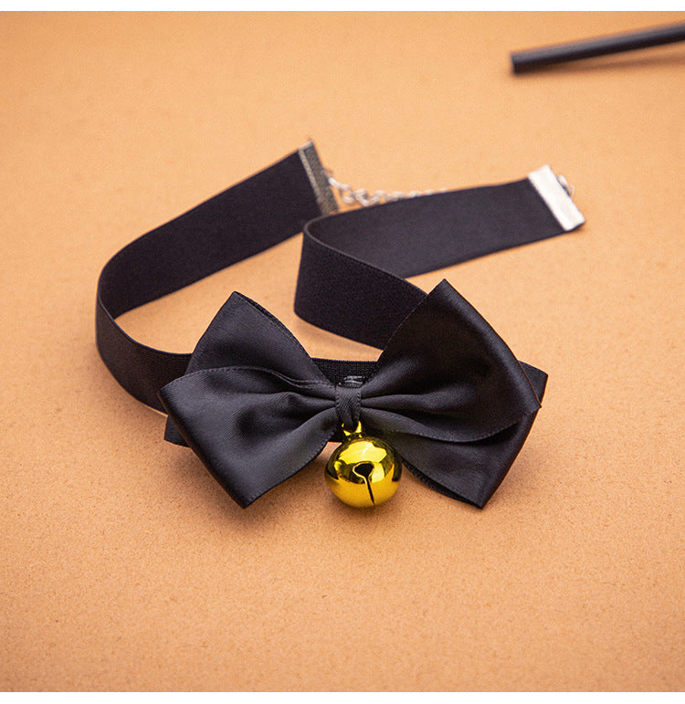 SM Sex Props Polyester Braided Belt Black Bow Bell Collar