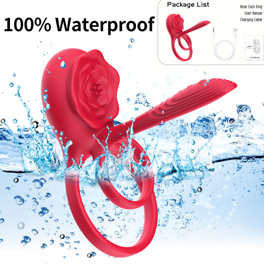 Hot-selling Rose Flower Wearable Vibrating Locking Semen Ring for Couples, Male Use