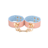 Sex Toys SM Props Macaron Genuine Leather Bondage Set Hand and Foot Cuffs Training Collar Mouth Gag Spanker Adult