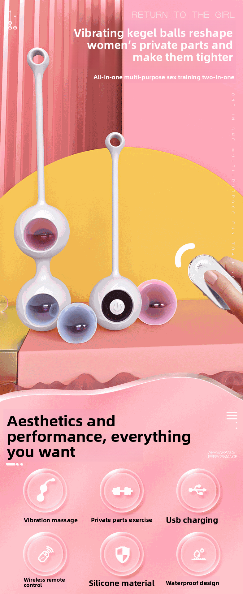 Remote Control Vibrating Kegel Ball Five-Piece Set Upgraded Model Relaxation Exercise Pelvic Floor Muscle Trainer Female Vaginal Dumbbell