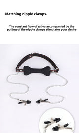 Erotic SM Props Bone Mouth Gag Humiliation Training Silicone Mouth Ball Erotic Nipple Clamps Mouth Cage Alternative Adult Products