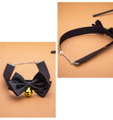 SM Sex Props Polyester Braided Belt Black Bow Bell Collar