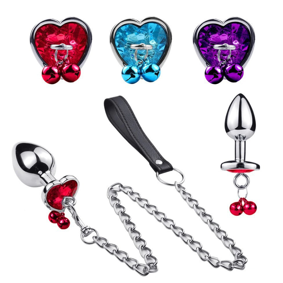 Metal Bell Heart-Shaped Anal Plug Adult Sex Toys Back Chamber Expansion Traction Chain Masturbation