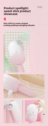 Ice Cream Stick Female Masturbator Cute Design Vibrating Suction Patting Multi-Functional Smooth Vibrator Insertion