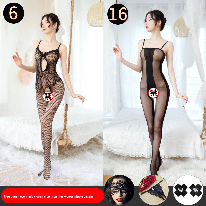 Sexy Lingerie Open Crotch Passion Set Transparent Temptation Sexy Stockings One-piece Fishnet Uniform