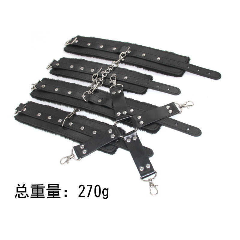 Sex Toys SM Props Back Binding Cross Buckle Plush 3-Piece Set SM Training Binding Handcuffs Footcuffs Adult