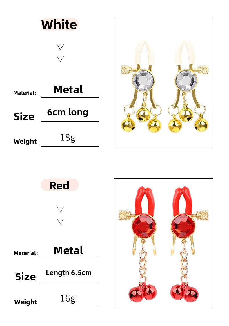 Sexy SM Props Gemstone Bell Nipple Clamps for Women Flirting Teasing Nipple Clips Tassel Chain Clips