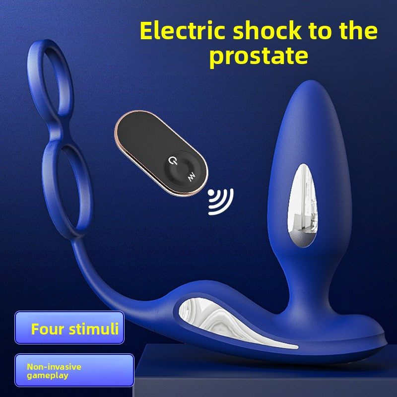 Male Prostate Massager Double Ring Semen Locking Ring Wireless Remote Control Current Back Court Supplies Vibrating Anal Plug