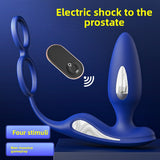 Male Prostate Massager Double Ring Semen Locking Ring Wireless Remote Control Current Back Court Supplies Vibrating Anal Plug