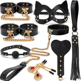 High-end SM Props Genuine Leather 8-Piece Set with Case Bondage Handcuffs Leash Collar Punishment Training Whip Adult Products