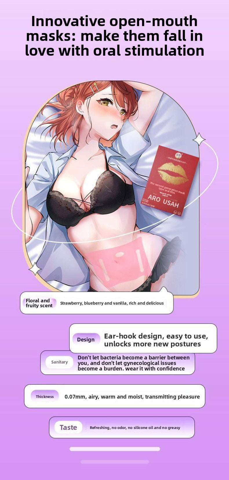 Ear-Hanging Oral Sex Mask for Men and Women Oral Licking Mask Tongue Oral Sex Artifact Couple Bed Sex Toys