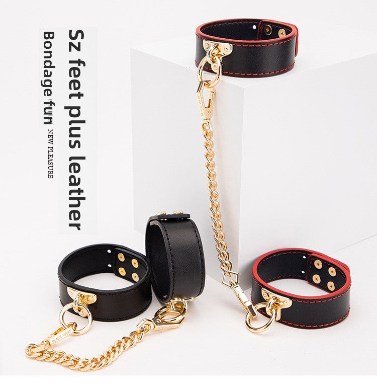 High-end SM Props Genuine Leather Collar Whip Female Slave Training Bondage Tools Mouth Gag Handcuffs