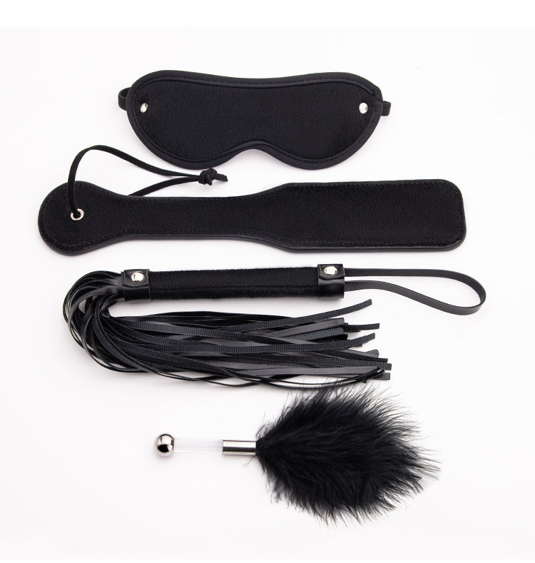 Sm Props Four-Piece Set Black Tease Feather Stick Anal Bead Eyeshade Sexy Whip Adult Supplies