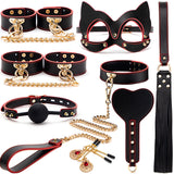 High-end SM Props Genuine Leather 8-Piece Set with Case Bondage Handcuffs Leash Collar Punishment Training Whip Adult Products