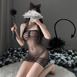 Sexy Women's Erotic Lingerie See-through One-piece Open Crotch No-take-off Passionate Bed Temptation Fishnet Stockings Set