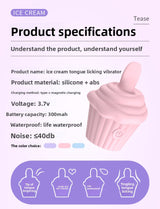 Ice Cream Multi-frequency Instant Tongue Licking Vibrator Female Masturbator Magnetic Charging Adult Sex Toy
