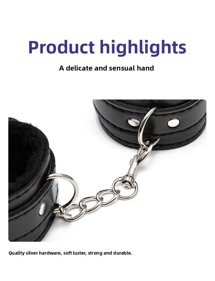 SM Props Sexy Plush Handcuffs Couple Binding Restraint Sex Toys Black Leather Handcuffs Alternative Adult Products