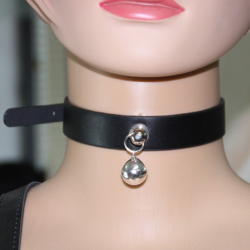 SM Props Black Leather Sexy Collar Female Training Leash Bell Collar