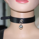 SM Props Black Leather Sexy Collar Female Training Leash Bell Collar