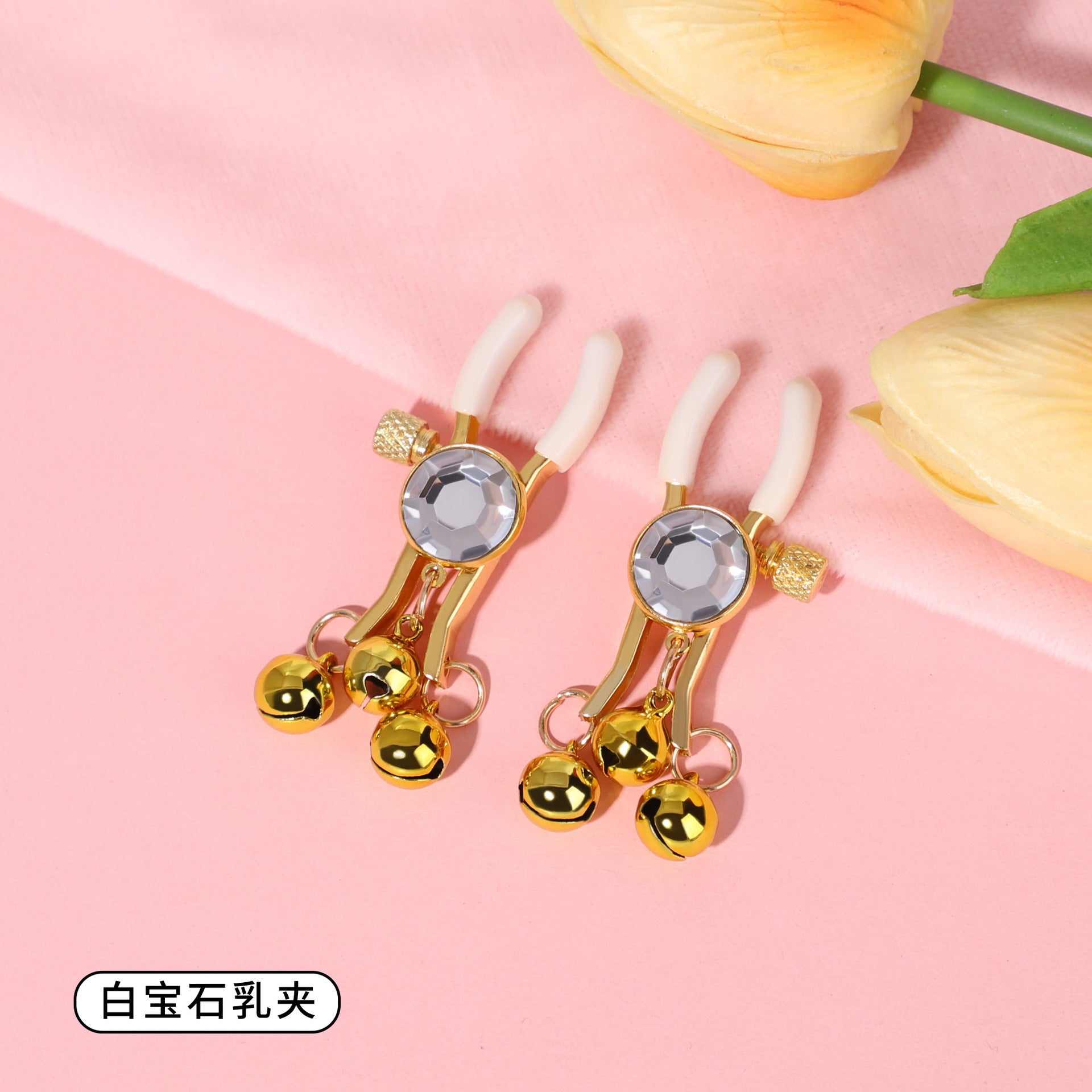 Sexy SM Props Gemstone Bell Nipple Clamps for Women Flirting Teasing Nipple Clips Tassel Chain Clips