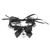 SM Sex Props Polyester Braided Belt Black Bow Bell Collar