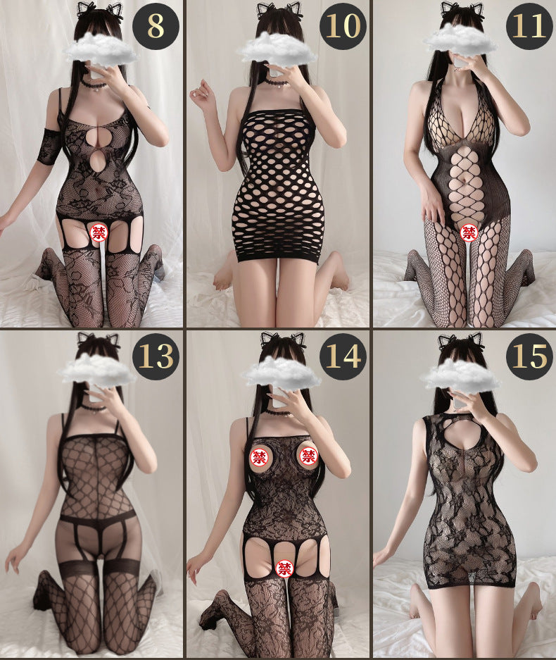 Sexy Lingerie Open Crotch Passion Set Transparent Temptation Sexy Stockings One-piece Fishnet Uniform