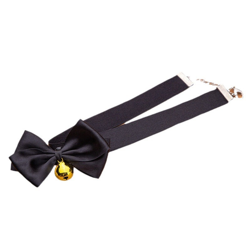 SM Sex Props Polyester Braided Belt Black Bow Bell Collar