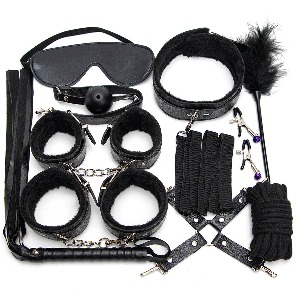 Sex Toys SM Props 10-Piece Set Binding Rope Restraints Handcuffs Training Mouth Gag Nipple Clamps Alternative Adult Sex Products