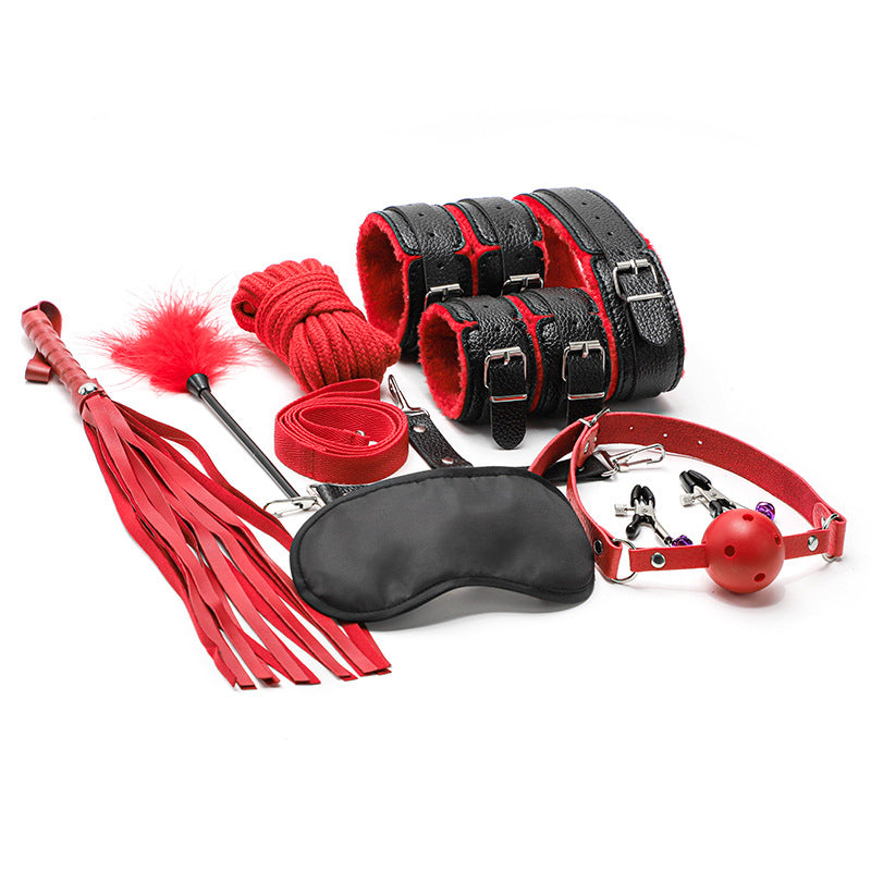 Adult Erotic Plush 10-Piece Set Female Leather Handcuffs Couple Flirting Bondage Restraint Alternative Sex Toys