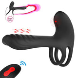 Locking Semen Ring Double Ring Three-Point Unisex Masturbator Silicone Insertable Vibrating Ring