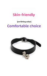 SM Props Black Leather Sexy Collar Female Training Leash Bell Collar