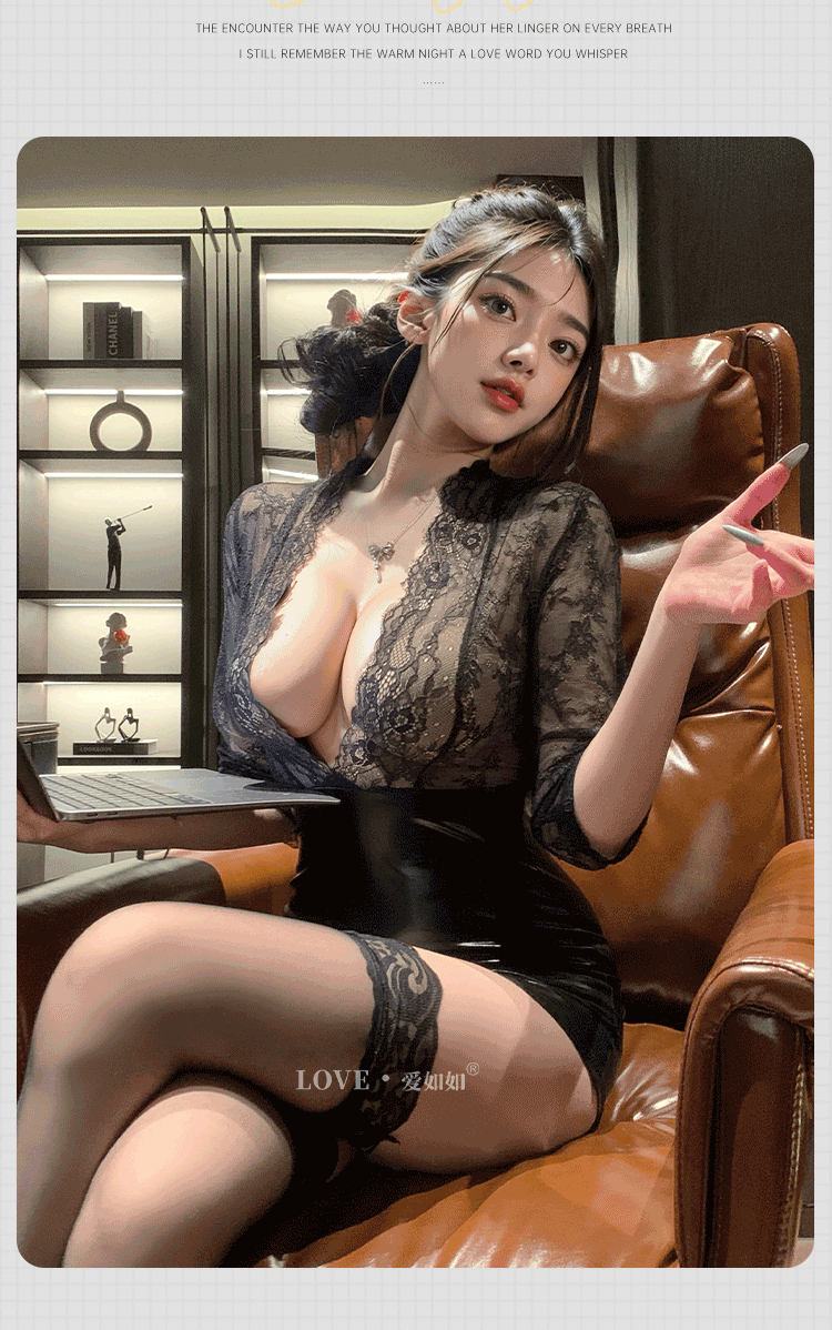 Sexy Lingerie Lace Patent Leather Pattern Secretary Role Play Professional Women Bodycon Dress 5542