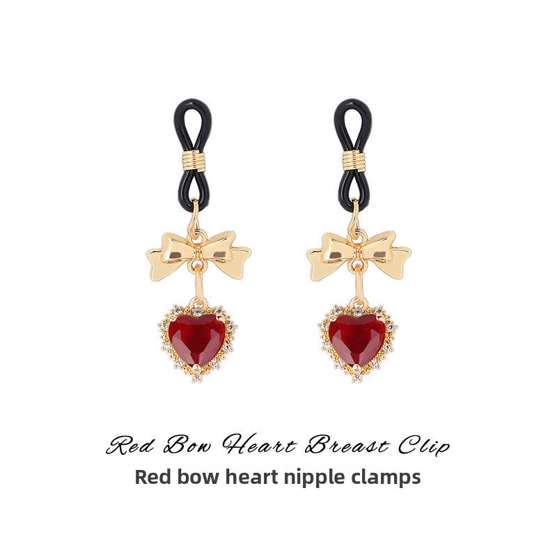 Sexy Props Supplies Bowknot Love Breast Clip Female Wearable Chest Flirting Teasing Stimulating Adult Products