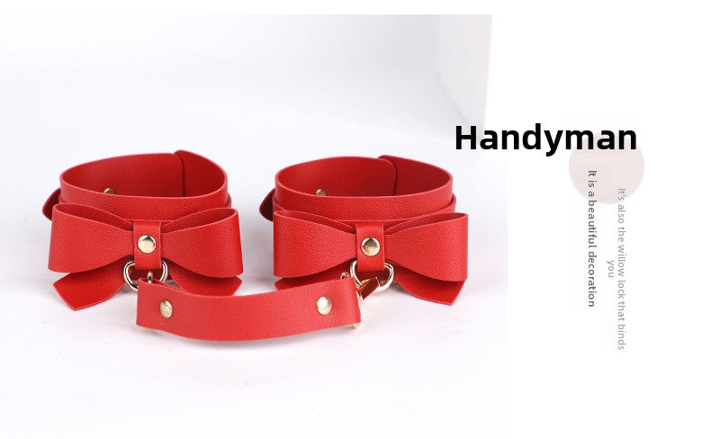 SM Props Set 5-Piece Set Bowknot Erotic Whip PVC Ball Gag Female Slave Leash Collar Restraint Handcuffs
