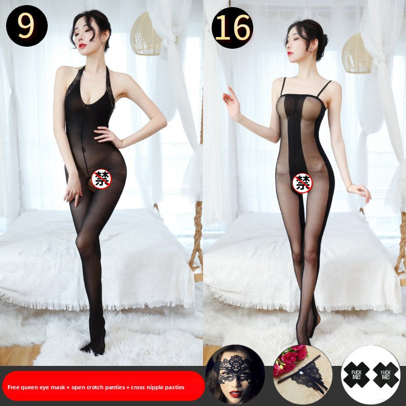 Sexy Lingerie Open Crotch Passion Set Transparent Temptation Sexy Stockings One-piece Fishnet Uniform