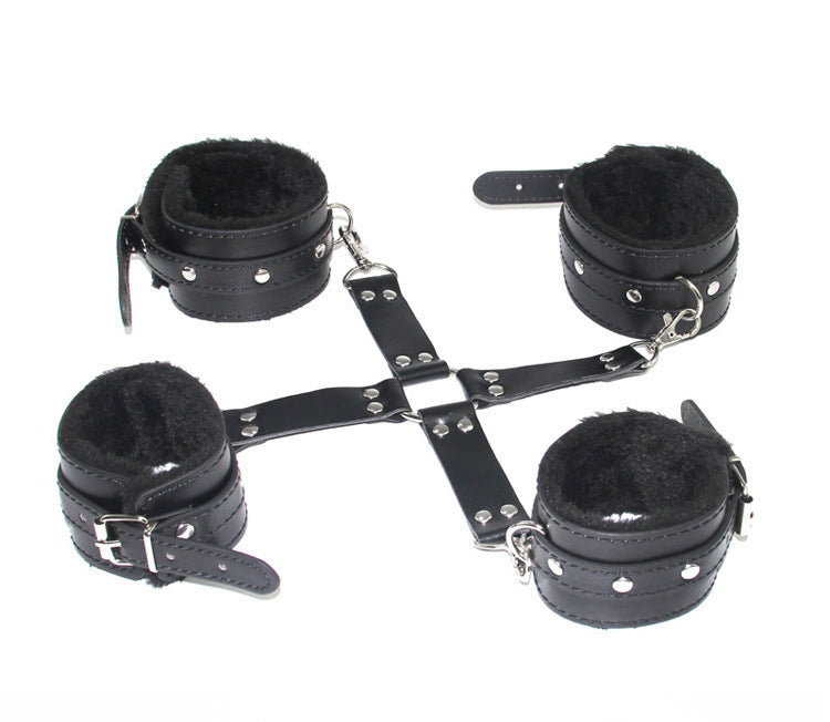 Sex Toys SM Props Back Binding Cross Buckle Plush 3-Piece Set SM Training Binding Handcuffs Footcuffs Adult