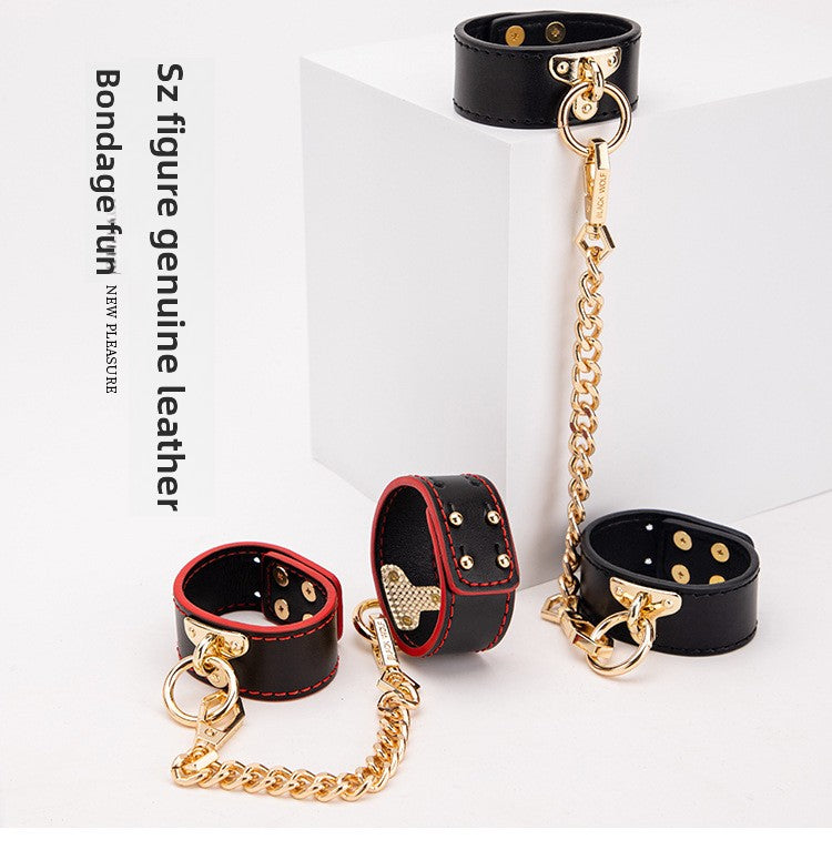 High-end SM Props Genuine Leather Collar Whip Female Slave Training Bondage Tools Mouth Gag Handcuffs