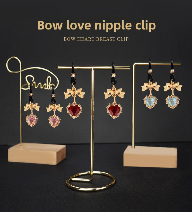 Sexy Props Supplies Bowknot Love Breast Clip Female Wearable Chest Flirting Teasing Stimulating Adult Products