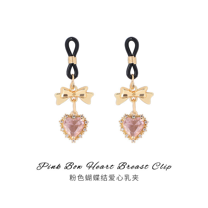 Sexy Props Supplies Bowknot Love Breast Clip Female Wearable Chest Flirting Teasing Stimulating Adult Products