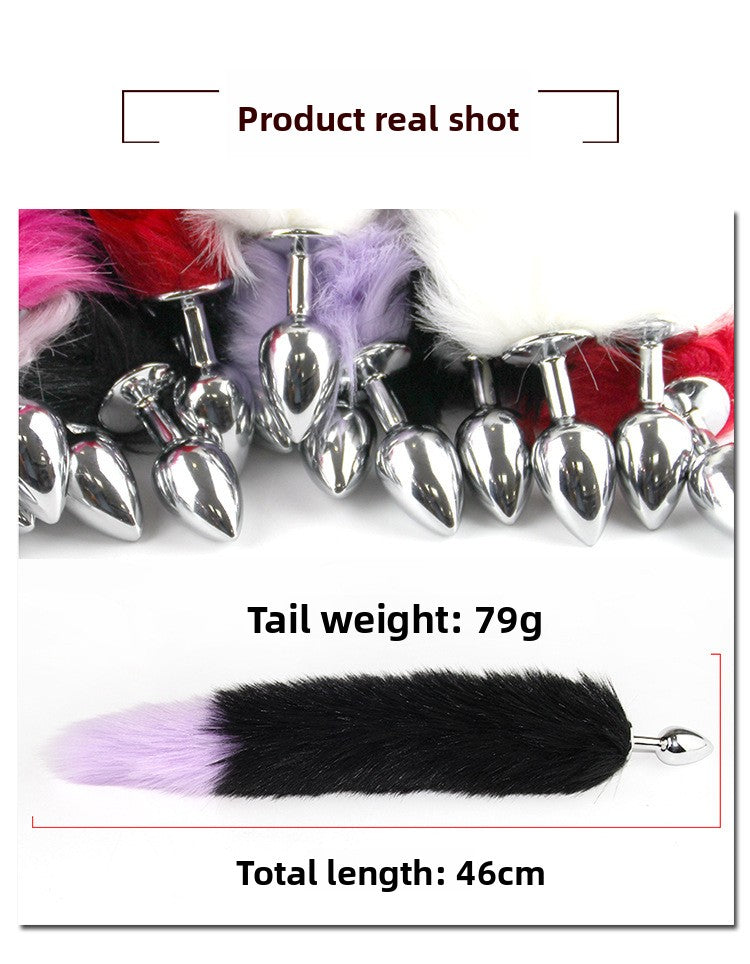 Color Block Fox Tail Anal Plug for Women Back Court Development Erotic Anal Plug SM Props Metal Anal Plug Adult Products