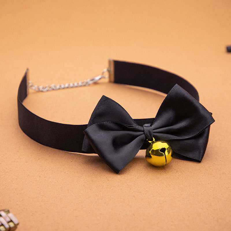 SM Sex Props Polyester Braided Belt Black Bow Bell Collar