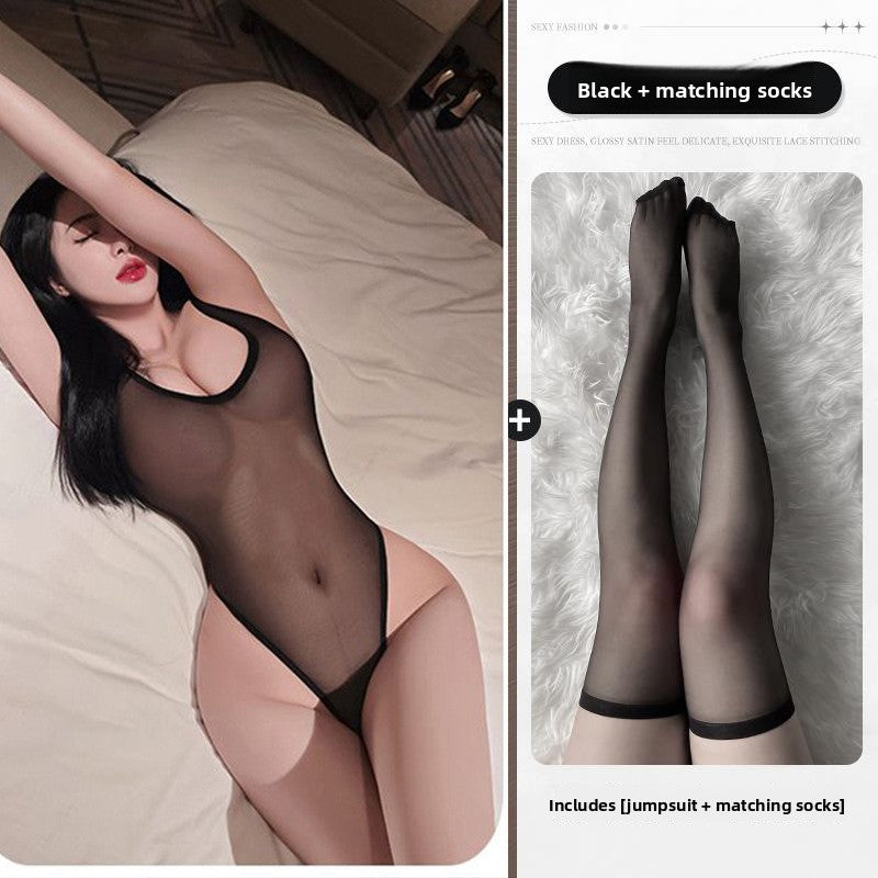 Sexy Lingerie Sexy Mesh See-through Strap Dead Stock One-piece No Need to Take Off Open Crotch Night Club Outfit 5841